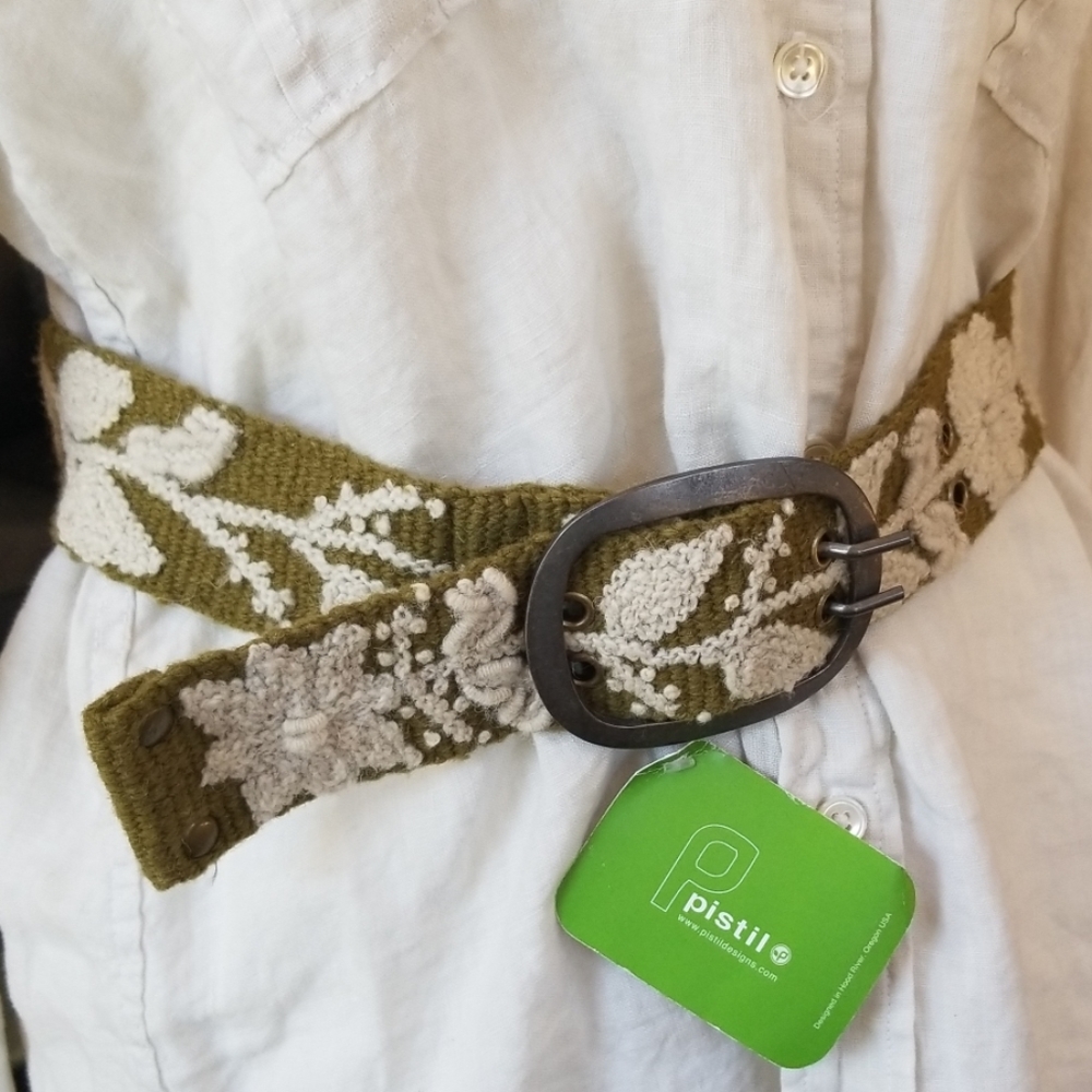 Pistil Sadie Belt Green Handwoven Embroidery S NWT